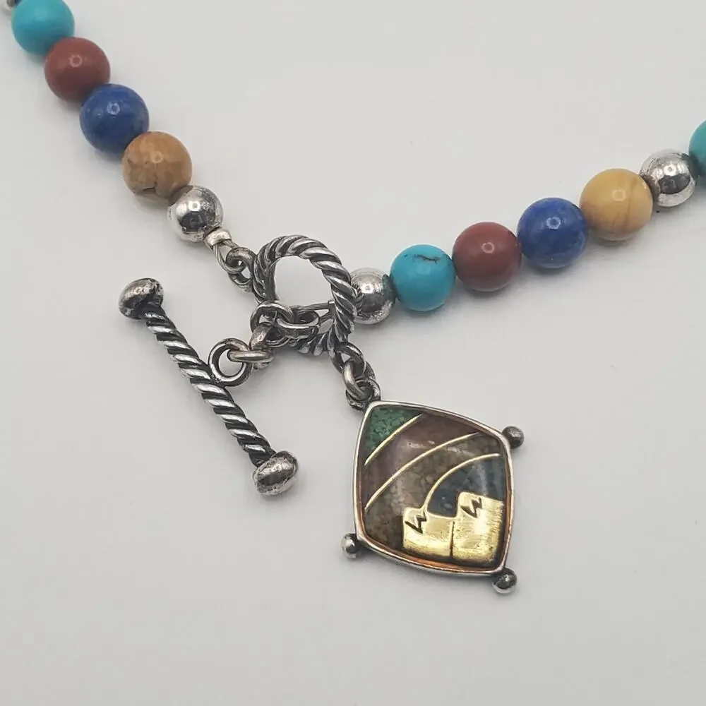 Carolyn Pollack Relios Sterling 925 Silver Multi Gemstone Bead Necklace 16 in.